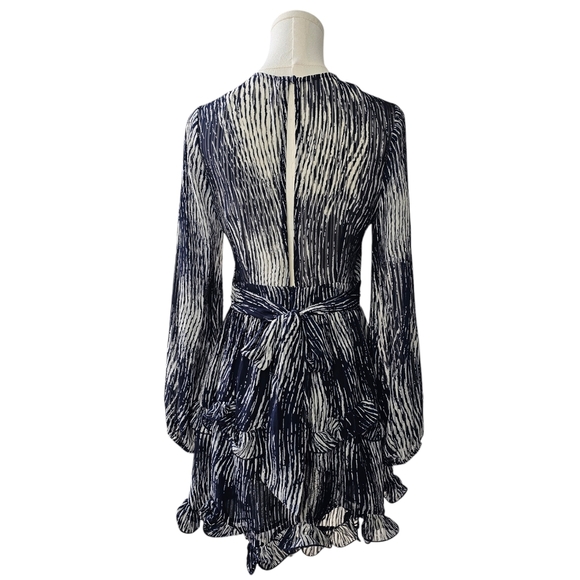 NWOT Navy/Ivory Print Cocktail Long Sleeve Dress - Picture 3 of 7